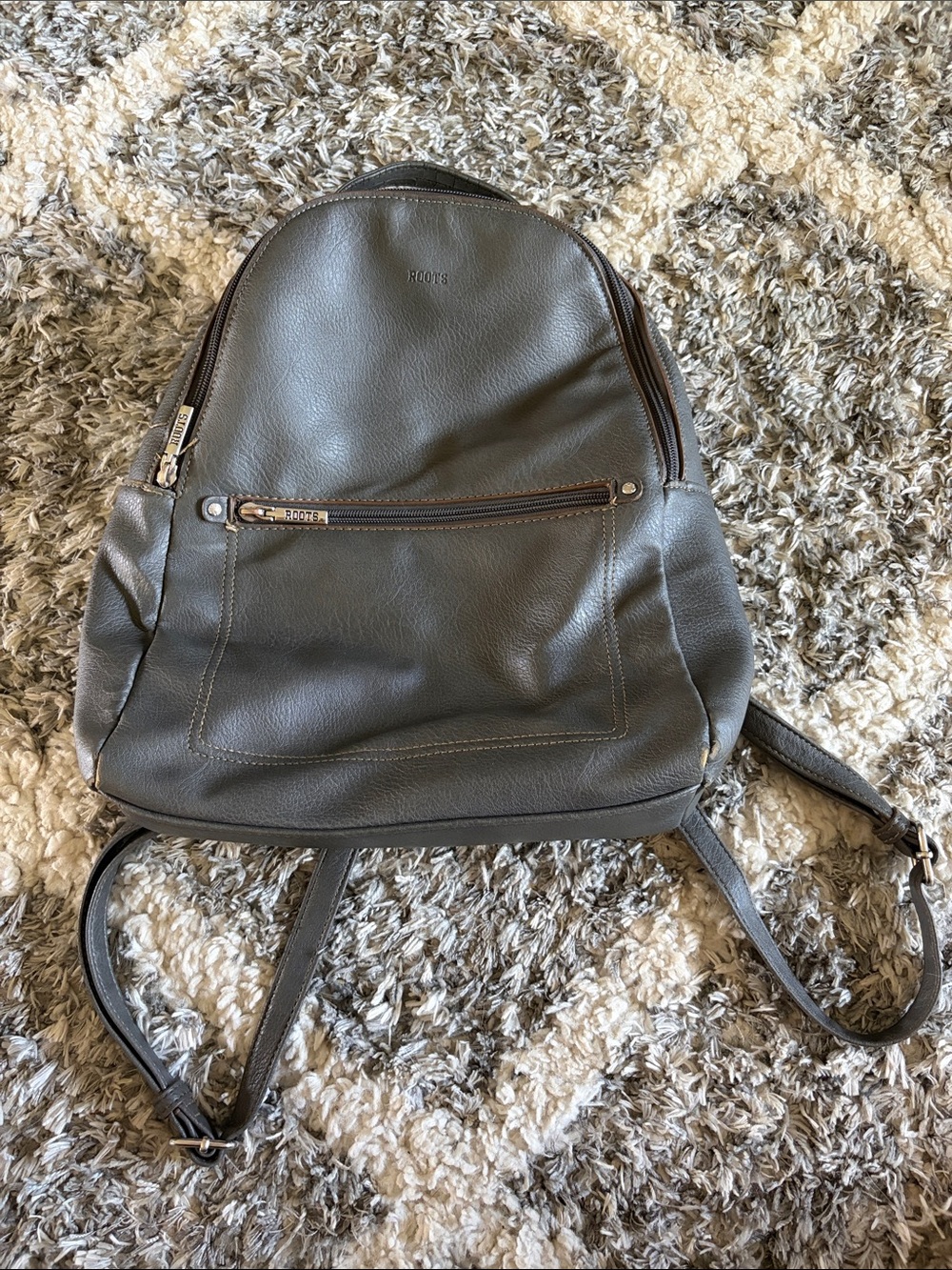 Roots Grey Leather Backpack